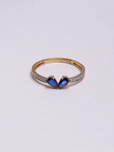 Anillo de oro de 10 quilates con zafiro azul auténtico, corte pera, zafiro natural y diamantes, joyería de compromiso para mujer, anillo llamativo. - Product Image 5