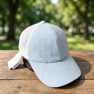 Casquette Trucker Luxe Bleu Clair en Maille Laine/Polyester 6 Panneaux Ajustable Respirante Imperméable Broderie Main Unisexe Décontractée Toutes Saisons - Product Image 3