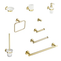 Meilleures ventes : Ensemble de quincaillerie de salle de bain de luxe abordable en cuivre doré brossé moleté, double couche, comprenant porte-serviettes, barre à serviettes, porte-gobelet et support pour peignoir