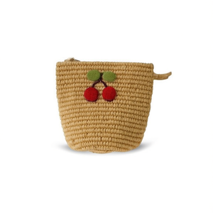 Borsa Piccola in Paglia Intrecciata con Ciliegie in Feltro 12x14cm per Donna, Accessorio di Moda - Product Image 1