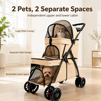 Poussette double pour animaux de compagnie, pliable, pour 2 chats ou chiens, avec deux compartiments, chariot de voyage, auvent en maille, roues tout-terrain, frein, homologuée pour les compagnies aériennes