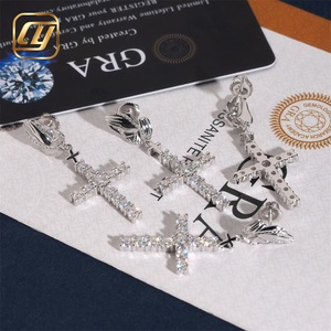Boucles d'oreilles pendantes en argent S925 avec moissanite, motif mains en prière et croix, style Hip Hop, bijoux sertis de diamants pour hommes et femmes - Product Image 6