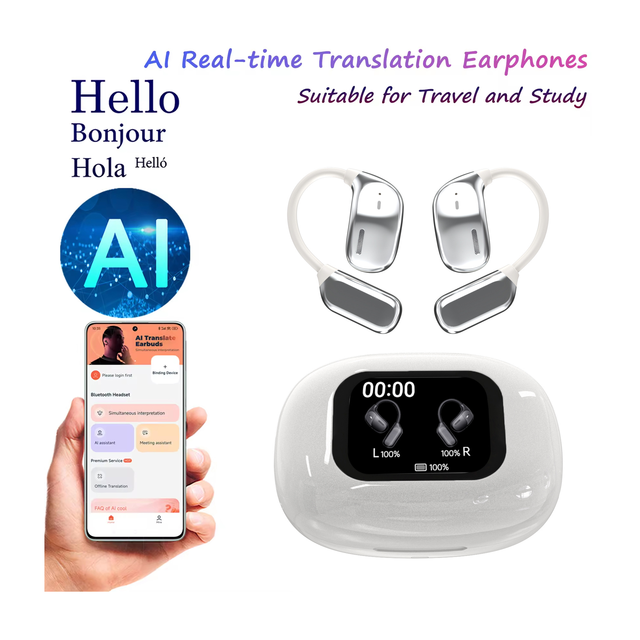 New Model OEM JM16 OWS AI Translator Earbuds Wireless Audionic Earbuds Full Color LCD Touch Screen Headphone