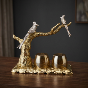 Portavelas con diseño de árbol y Pájaro de metal de latón AK con 2 soportes de vidrio con acabado antiguo para ocasiones especiales/Decoración de festivales - Product Image 2