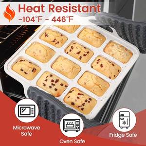 MUYULINS Factory 12-cup LFGB non-stick BPA Free rectangular <b>silicone</b> cupcake pan with metal reinforced frame, American-style - Product Image 3