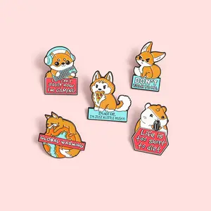 Animal Quote Custom Lapel Pin Husky Hamster Dog Badges Fox Enamel Pin Cartoon Brooch Funny Quote Brooch Protect Animal pin