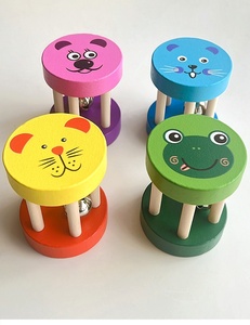 Campanas de mano de madera coloridas al por mayor con formas de animales para niños, instrumentos musicales educativos, juguetes de sonido con caras de dibujos animados - Product Image 2
