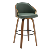 Ensemble de 2 tabourets de bar pivotants de hauteur comptoir, tabourets de bar en cuir blanc, style moderne du milieu du siècle, avec pieds en bois