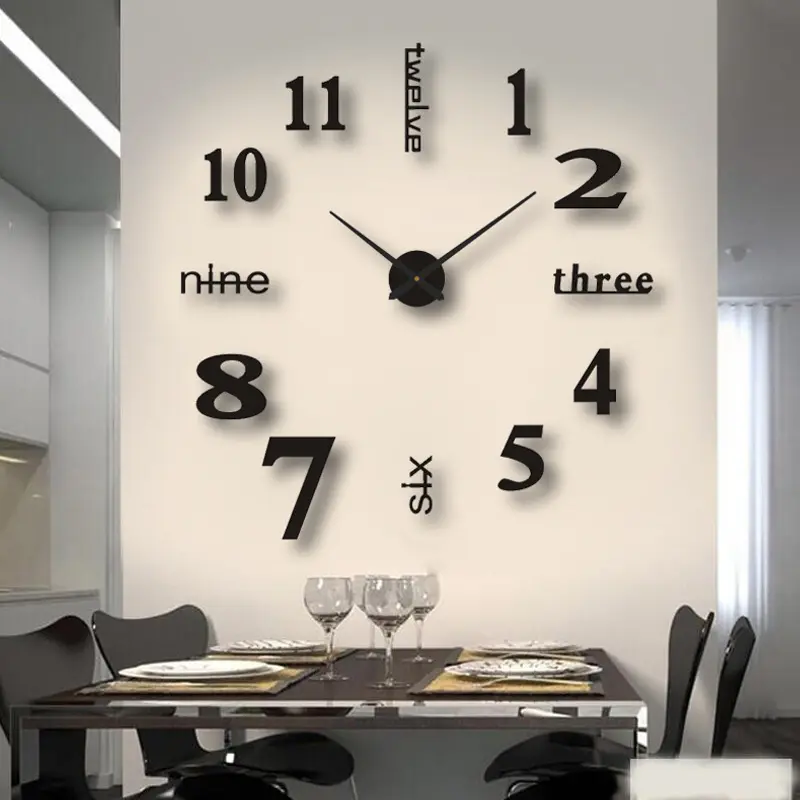 Orologio da parete fai da te senza cornice moderno numeri di specchio per orologio da parete 3D di grandi dimensioni per decorazioni per l'home Office