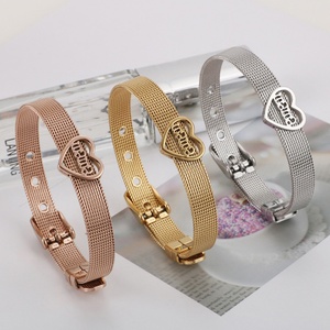 Mother Day Gift Stainless Steel <b>Mama</b> Bangle Custom Gold Plated Mesh <b>Bracelet</b> - Product Image 2