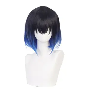 First Class Grade Anime Wig Teen Hair Black Dark Blue Gradient Cospaly Wig