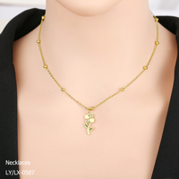 Collier réglable pour femme, OEM ODM, luxe léger, anti-allergique, plaqué or 18 carats, acier inoxydable, zircon, pendentif fleur rose