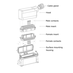 Wzumer HDC-HE-016 כבד מחבר 16 פינים 16 פין ידית נעילה כניסה ip65 <span class=keywords><strong>16a</strong></span> 500v עם כיסוי מגן - Product Image 2