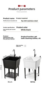 <span class=keywords><strong>Lavandino</strong></span> Multiuso in Plastica PP, Facile Installazione, per Cucina, Esterni, Lavaggio di Animali Domestici e Bambini, Shampoo - Product Image 2