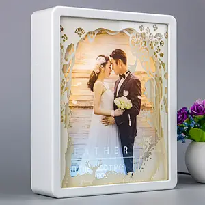 家庭圣诞装饰3D点亮婚礼措辞图片相框玻璃塑料纸雕刻影盒框架