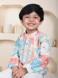 Ensemble Kurta et pyjama pour garçons, imprimé multicolore, vêtements ethniques traditionnels pour enfants, tenue de fête et de mariage - Product Image 5