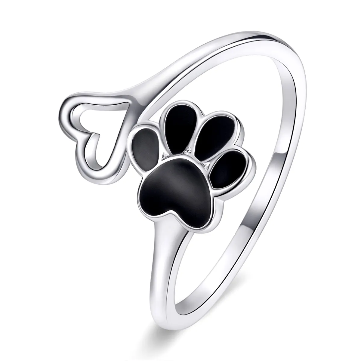 925er Sterling-Silberring Modedesigner-Schmuck niedliche Katze Hundeschreiben-Aufdruck offener Ring für Damen