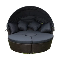 Canapé-lit rond en rotin moderne avec pare-soleil réglable - Ensemble de salon de jardin pliable