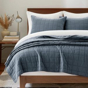 Elegante colcha acolchada <span class=keywords><strong>de</strong></span> algodón 100%, colcha acogedora Premium azul oscuro para dormitorio y espacio vital - Product Image 1
