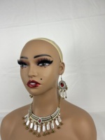Grande Tête de Mannequin Femme Réaliste pour Présentation de Perruques Cheveux Humains Bouclés, Support de Perruque et Bandeau