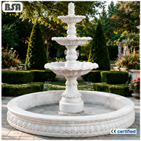 Fuente de Agua de Mármol Blanco Tallada a Mano de 3 Niveles BSA, Fuente de Agua de Piedra Europea con Cuenco Redondo para Jardín de Villa, Hotel, CE OEM