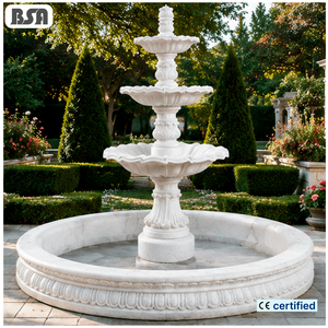 Fontana a 3 livelli in marmo bianco scolpito a mano BSA, fontana d'acqua in pietra europea con vasca rotonda per villa, giardino, hotel CE OEM - Product Image 1