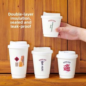 Disposable Coated Thickened Paper <b>Coffee</b> <b>Cups</b> Lids for Commercial Takeout Packaging Bubble Tea & Hot Beverages Soy Milk <b>Cups</b> - Product Image 4