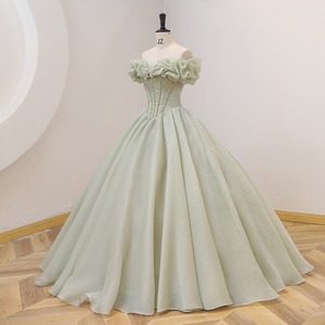 Strapless Evening Gown Light Green Empire Waist Ruffles Formal Dress For Banquet Annual Meeting - Product Image 2