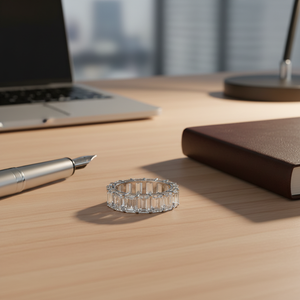 Anillo de Eternidad con Moissanita Corte Esmeralda y Múltiples Piedras, Joyería de Boda para Mujer - Product Image 3