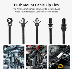 Прямая Продажа с завода, 100 шт. в упаковке, универсальные автомобильные кабельные стяжки с застежкой-молнией, держатель для стяжек с булавкой и кнопкой - Product Image 5