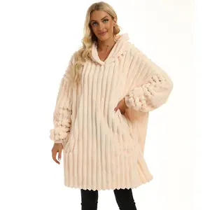 Wearable Blanket Unisex Embroidered Reversible Warm Cozy Oversized stripe Sweatshirt Blanket