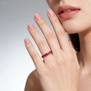 Crystal <b>Ring</b> Women's Pinky <b>Ring</b> <b>Titanium</b> Steel Red Diamond Channel Setting Everyday Wear - Product Image 2