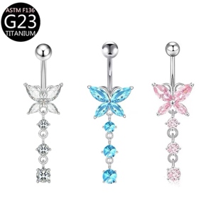Titanyum Zirkon Kalp Piercing Göbek Deliği Halkası Kelebek Göbek Halkaları Toptan Moda Düğün Trendi Yüzen - Product Image 3