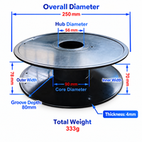 Bobina de Filamento para Impresión 3D Vacía Personalizada de 2KG, Carrete de Plástico de 250mm Reciclable para Línea de Extrusión de Filamento
