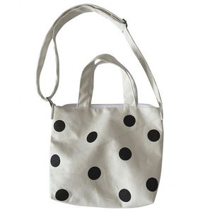 <b>Black</b> White Zipper Canvas Women's Polka Dot Bohemian Student Class <b>Tote</b> <b>Bag</b> Tablet Storage Adjustable Strap Crossbody Handbag - Product Image 2