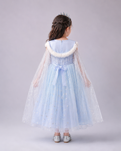 Vestido de Princesa de Nieve de Lujo para Niñas con Tul Brillante de Copos de Nieve, Corpiño de Lentejuelas, Ribete de Piel Sintética y Capa para Fiestas de Cumpleaños - Product Image 2