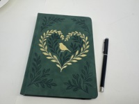Carnet de notes A5 en cuir bleu avec motif feuille d'arbre et oiseau, couverture épaisse, journal intime