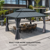 Gazebo en aluminium 10x12 avec toit rigide, rideaux et moustiquaire, options de toit configurables pour patios résidentiels et commerciaux
