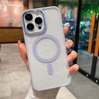 Casing HP iPhone 14 Pro Max Transparan Magnetik Mewah dari PC, Tipis, dengan Bingkai Kamera dari Logam untuk iPhone 13