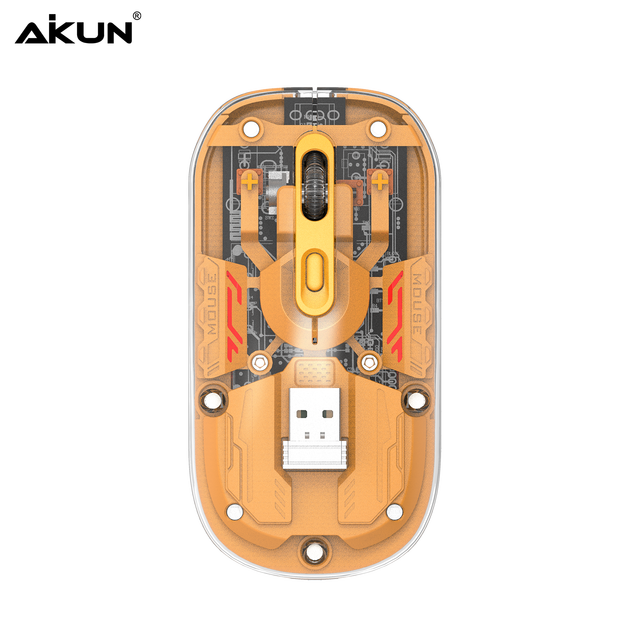 AIKUN Wireless Rechargeable Optical Mouse,Transparent Design,BT5.0/3.0+2.4G Triple Solution,800/1200/1600DPI,Multi OS and Device