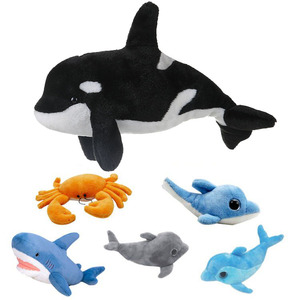 Tiburón azul de peluche grande con varios animales de mar, juguetes de peluche, diseño personalizado, cangrejo, Tortuga, diablo, pez, tiburón suave, conjunto de juguete para bebé - Product Image 4