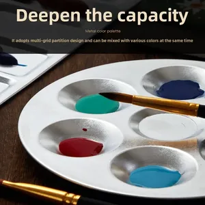 1 pièce Plateau de peinture <span class=keywords><strong>aquarelle</strong></span> en métal à 10 trous, palette circulaire pour peinture, palette rectangulaire en aluminium, fournitures artistiques - Product Image 5