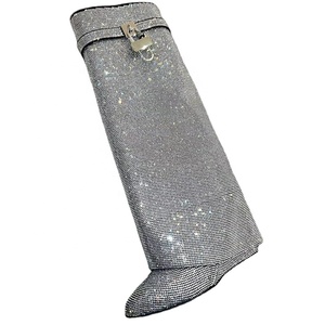 <span class=keywords><strong>Stivali</strong></span> di Lusso Completamente Decorati con Diamanti, Morbidi e Lucidi, Slip-on con Tacco a <span class=keywords><strong>Zeppa</strong></span>, Scarpe da Donna con Chiusura Metallica, <span class=keywords><strong>Stivali</strong></span> Alti fino al Ginocchio - Product Image 4