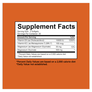 OEM ODM D3 K2 Gélules Magnésium avec Huile de Coco Vitamine D3 UI Vitamine K2 100mcg Magnésium Glycinate Os Immunitaire 60 Gélules - Product Image 2