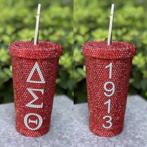 Bicchieri Termici Personalizzati da 40oz a Doppia Parete Sottovuoto, Ecologici, Antifuoriuscita, in Acciaio Inossidabile, con Strass Delta Sigma Theta, Stile Greco - Product Image 2