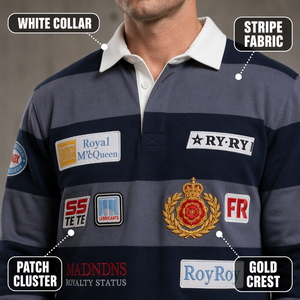 <span class=keywords><strong>Polo</strong></span> Vintage da Uomo a Maniche Lunghe con Colletto Sportivo, Personalizzata Blu Navy a Righe, Pesante, con Ricamo a Patch e Stemma - Product Image 2