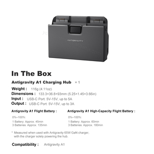Antigravity A1 Charging <b>Hub</b> Fully Charges One Battery in 45 Mins or Three in 135 Mins. Supports PD and PPS Protocols Via USB-<b>C</b>. - Product Image 4
