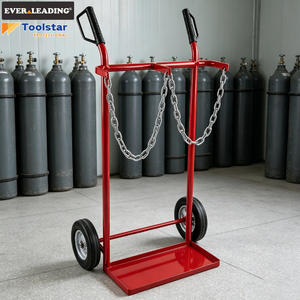 Carretilla de Cilindros de Gas OEM de Alta Resistencia, Carretilla Manual de Doble Cilindro con Ruedas Sólidas de 8 Pulgadas, Estructura de Acero, Cadenas de Seguridad, Herramientas Industriales Rojas - Product Image 4