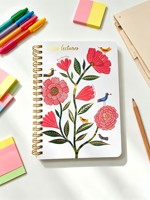 Carnet à spirale motif fleurs folkloriques et oiseaux colorés, avec citation dorée, couverture rigide, pour les amateurs de livres, cadeau de rentrée scolaire
