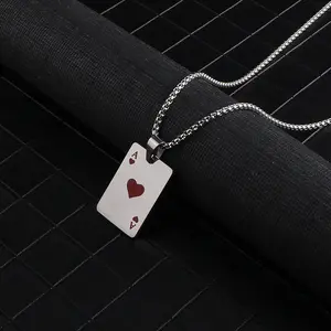 DY Punk Hiphop Style Mens Silver Plated Stainless Steel Spades Heart Ace Poker Pendant Necklace Jewelry